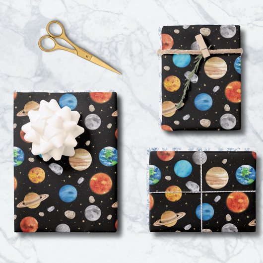 Galaxy Outer Space Planet Watercolor Illustration  Geschenkpapier Set