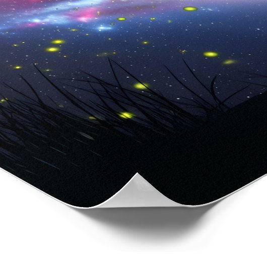 Galaxy Over Moonlit Lake with Cosmic Reflection Poster (Ecke)