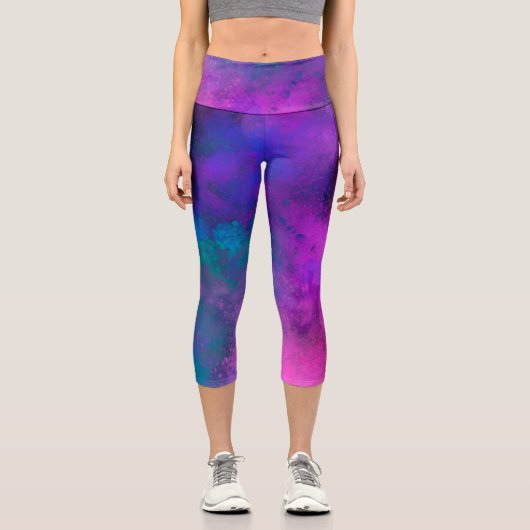 Galaxy Paint Spritzer Effect Capri Leggings (Vorderseite)