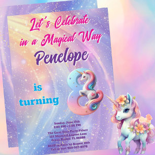Galaxy Pastel Unicorn 8. Geburtstag Magical Girl Einladung