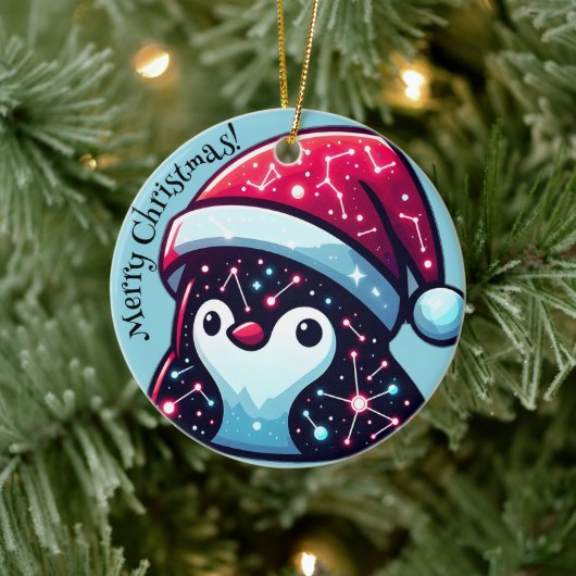 Galaxy Penguin | Cosmische Weihnachtsdekoration de Keramik Ornament (Baum)