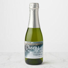 Galaxy Personalisiert Blue Gold Stars Hochzeit Schaumweinetikett