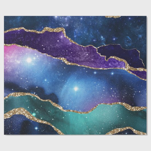 Galaxy Pink Blue Lila Agate Imitate Gold Glitzer Geschenkpapier (Flach)