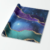 Galaxy Pink Blue Lila Agate Imitate Gold Glitzer Geschenkpapier (Ungerollt)
