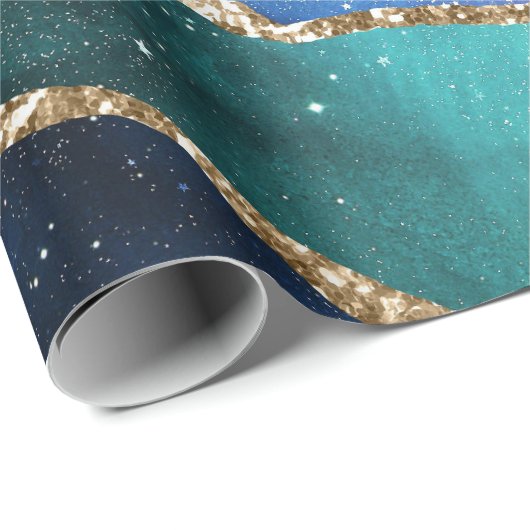 Galaxy Pink Blue Lila Agate Imitate Gold Glitzer Geschenkpapier (Rolleneckpunkt)