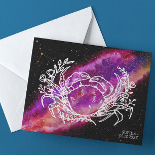 Galaxy Pink Cancer Constellation Zodiac Sign Postkarte
