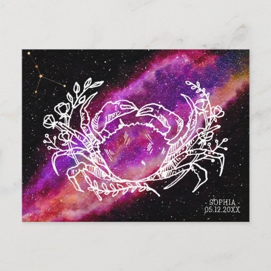 Galaxy Pink Cancer Constellation Zodiac Sign Postkarte (Vorderseite)