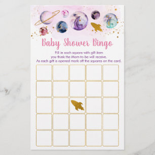 Galaxy Pink Gold Space Baby Dusche Bingo Spiel