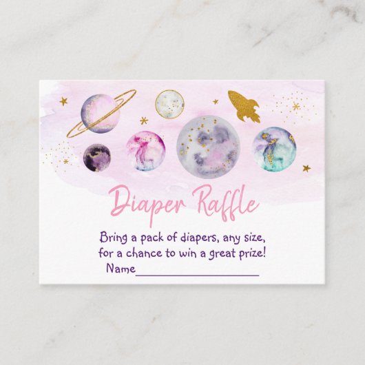 Galaxy Pink Gold Space Baby Dusche Windeln Raffel Begleitkarte (Vorderseite)