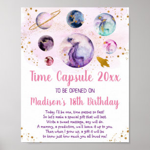 Galaxy Pink Gold Space Time Kapsel 1. Geburtstag Poster
