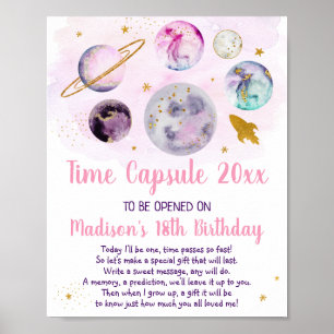 Galaxy Pink Gold Space Time Kapsel 1. Geburtstag Poster