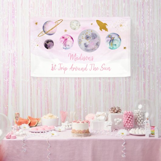Galaxy Pink Gold Weltraum Geburtstag Banner (Party)