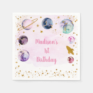 Galaxy Pink Gold Weltraum Geburtstag Serviette