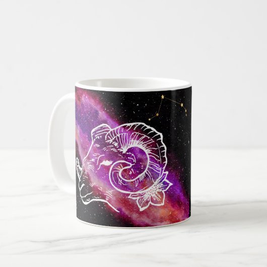 Galaxy Pink Lila Aries Sternbild Sternzeichen Kaffeetasse (Vorderseite Links)
