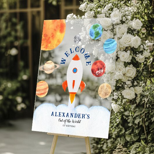 Galaxy Planets and Stars Space Rocket Willkommen Acrylschild