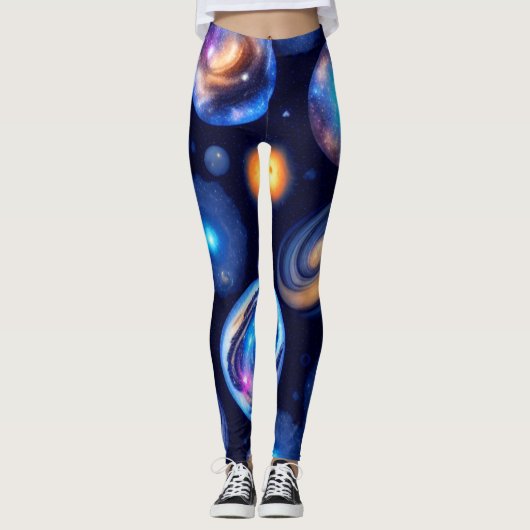 Galaxy Planets Black Sky Leggings (Vorderseite)