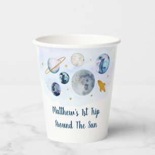 Galaxy Planets Space Blue Gold Geburtstag Pappbecher