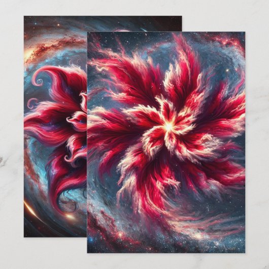 Galaxy Poinsettia Scrapbook Paper Einladung (Vorne/Hinten)