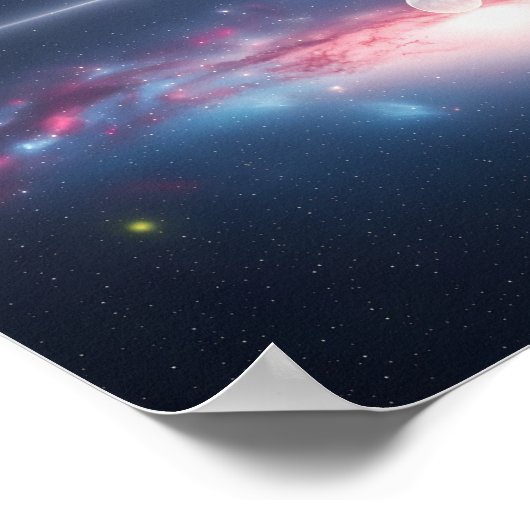 Galaxy Reflection Under Moonlit Cosmic Sky Poster (Ecke)