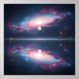 Galaxy Reflection Under Moonlit Cosmic Sky Poster