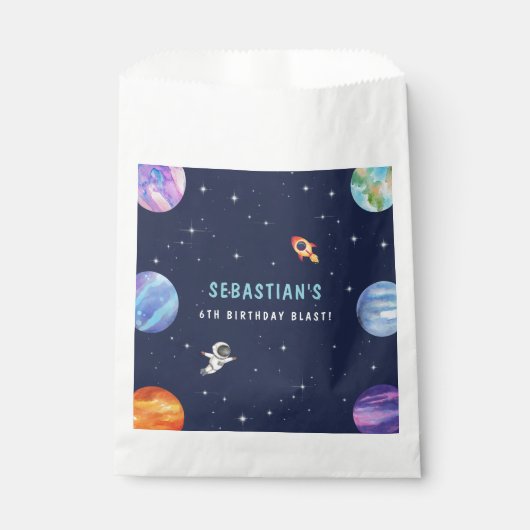Galaxy Rocket Ship Niedliche Geburtstag Party Blue Geschenktütchen (Vorderseite)
