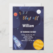 Galaxy Rocket Theme für Kinder Einladung (Vorderseite)