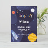 Galaxy Rocket Theme für Kinder Einladung (Stehend Vorderseite)