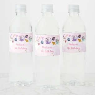 Galaxy Rosa Gold Weltraum Geburtstag Wasserflaschenetikett