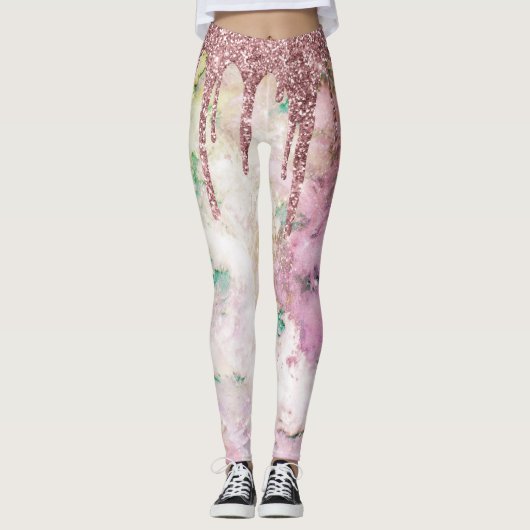 Galaxy Rose Gold Glitzer Tropfen Elegantes Design Leggings (Vorderseite)