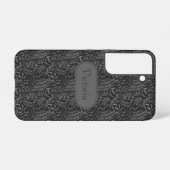 Galaxy S22 Black Leaf Pattern Faux Leather  Samsung Galaxy Hülle (Rückseite (Horizontal))