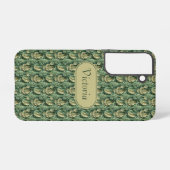 Galaxy S22 Green Leaves Pattern Faux Leather  Samsung Galaxy Hülle (Rückseite (Horizontal))