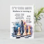 Galaxy Schach Stücke Moderne Schach Geburtstag Einladung (Stehend Vorderseite)