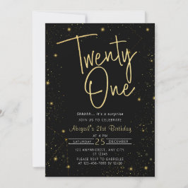 Galaxy Script Black und Gold 21. Geburtstag Party Einladung