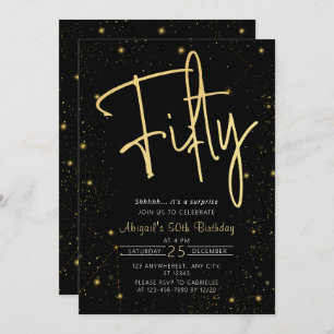 Galaxy Script Black und Gold 50. Geburtstagsparty Einladung