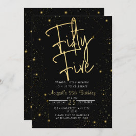 Galaxy Script Black und Gold 55. Geburtstagsparty Einladung