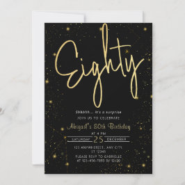 Galaxy Script Black und Gold 80. Geburtstagsparty Einladung