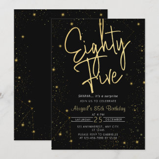 Galaxy Script Black und Gold 85. Geburtstagsparty Einladung