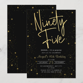 Galaxy Script Black und Gold 95. Geburtstagsparty Einladung