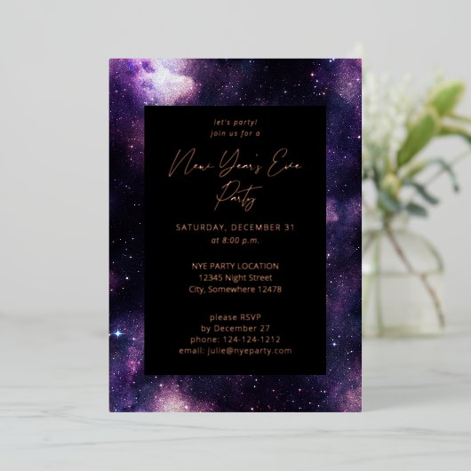 Galaxy Silvester Party Folieneinladung (Stehend vorne)