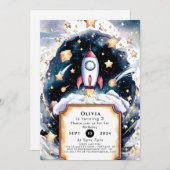 Galaxy Simple Rocket Geburtstag Einladung (Vorne/Hinten)