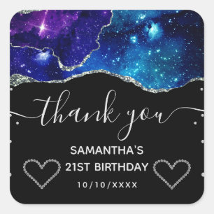 Galaxy Sky & Silber Glitter Agate 21. Geburtstag Quadratischer Aufkleber