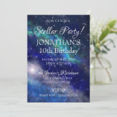 Galaxy Sky Stellar Birthday Party Einladung (Stehend Vorderseite)