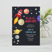 Galaxy Space Blast vom Geburtstag Einladung (Stehend Vorderseite)