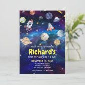 Galaxy Space Erste Reise um die Sonne zum Geburtst Einladung (Stehend Vorderseite)