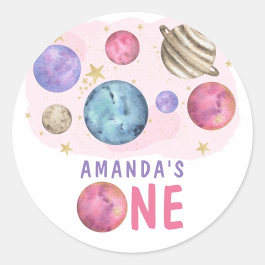 Galaxy Space Girl Geburtstagsparty Runder Aufkleber (Vorderseite)