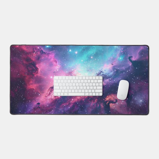 Galaxy Space Glitzer Nebel lila rosa Universum Schreibtischunterlage (Tastatur & Maus)