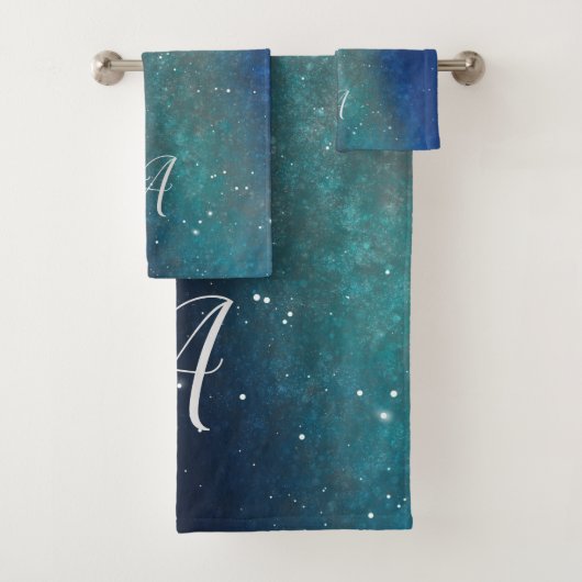 Galaxy Space Nebula Night Sky Green Personalisiert Badhandtuch Set (Insitu)