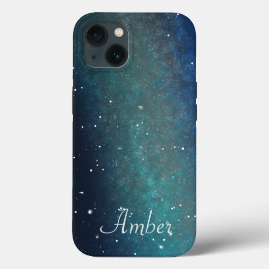 Galaxy Space Nebula Night Sky Green Personalisiert Case-Mate iPhone Hülle (Rückseite)