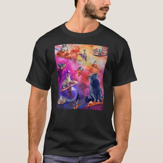 Galaxy Space Pizza Cat - Cat In Space Eating Pizza T-Shirt (Vorderseite)