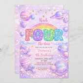 Galaxy Space Rainbow 4th Birthday Party Einladung (Vorne/Hinten)